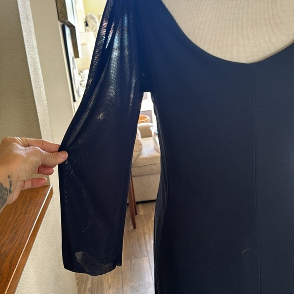 Vintage dark blue almost black midi dress 3/4 sleeve length chic Dress timeless - Picture 4 of 16